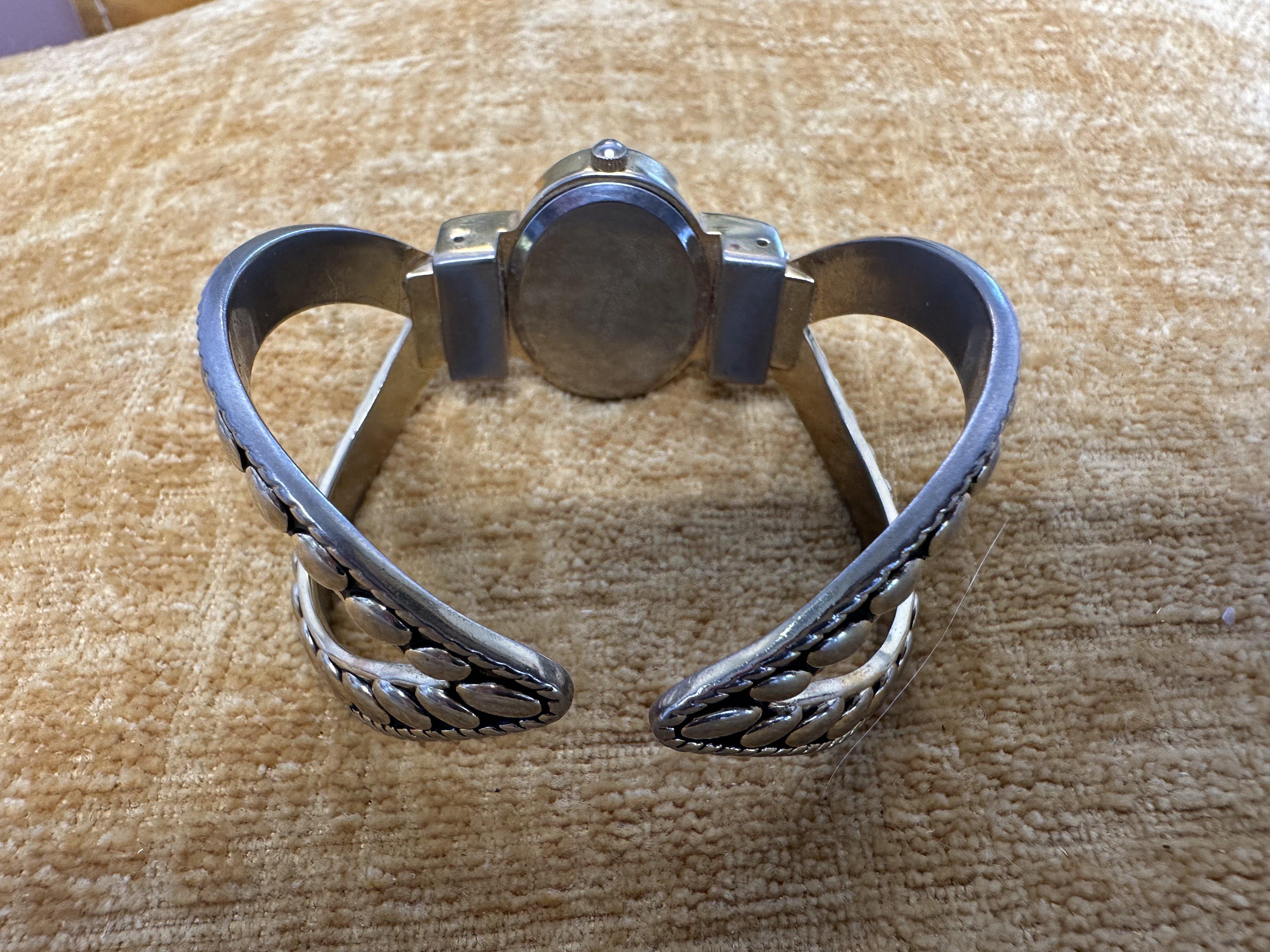 Gulliano Oval Cuff Watch with Leaf Motif - angle 2