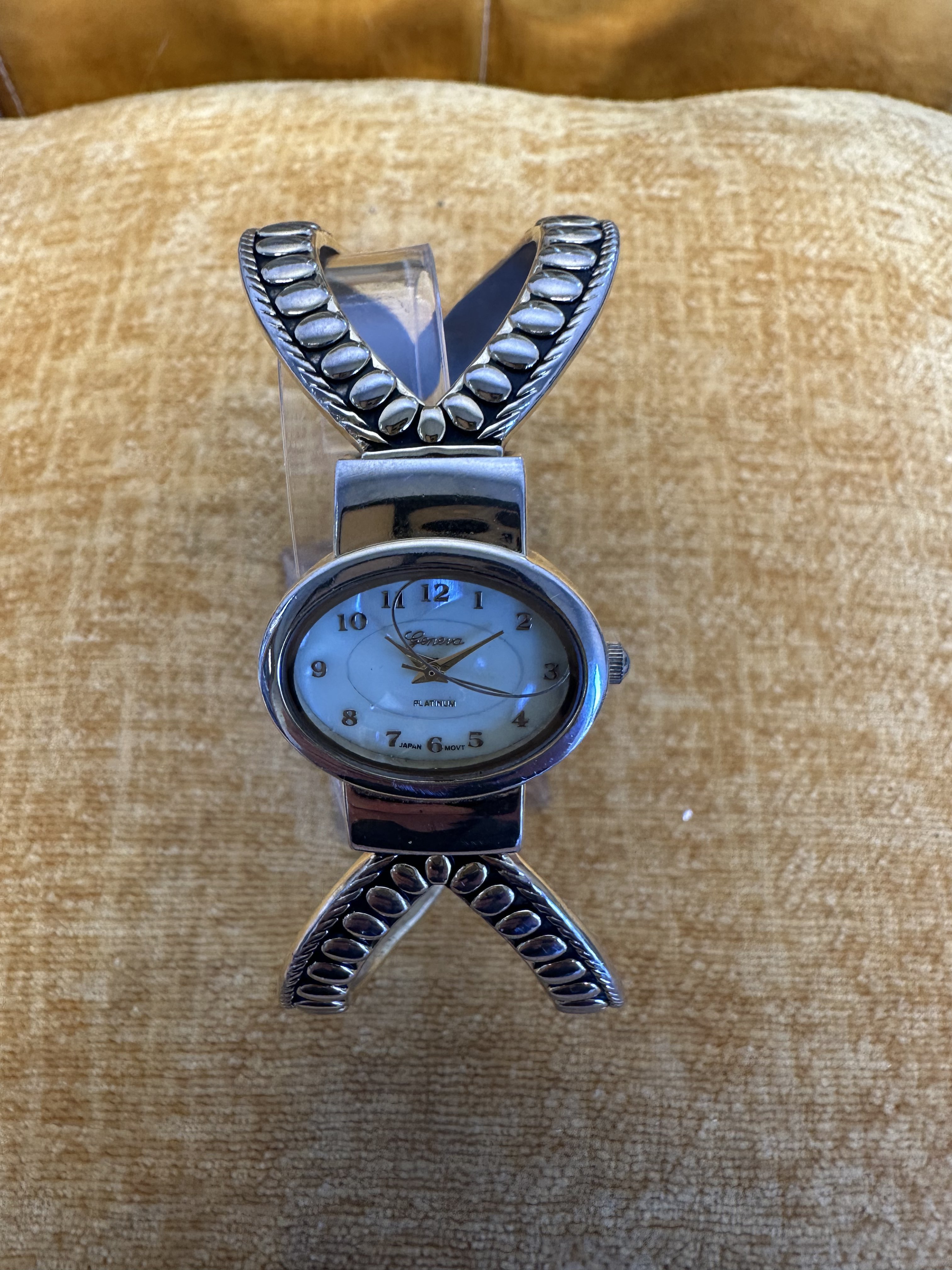 Gulliano Oval Cuff Watch with Leaf Motif - angle 1