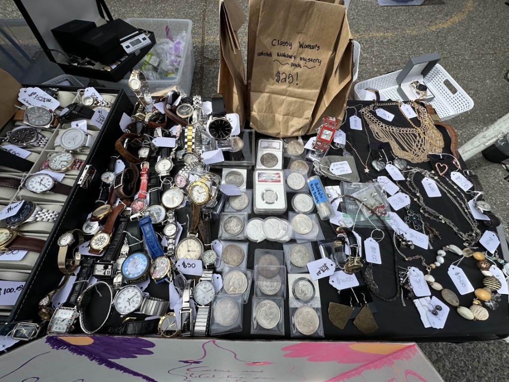 Fremont Sunday Market close up of the watch and coin tray